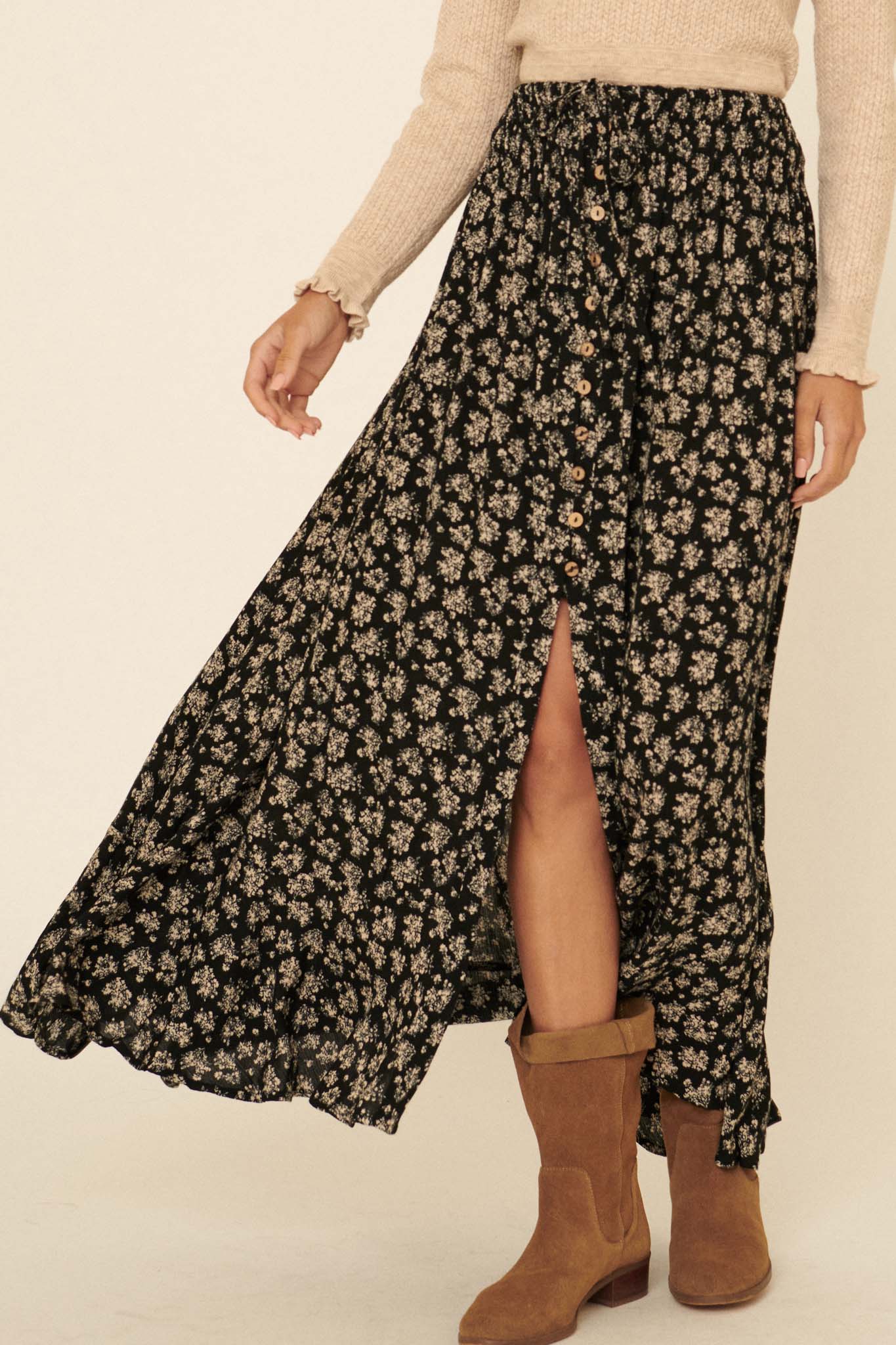 Blissful Blooms Floral Button-Front Maxi Skirt - ShopPromesa