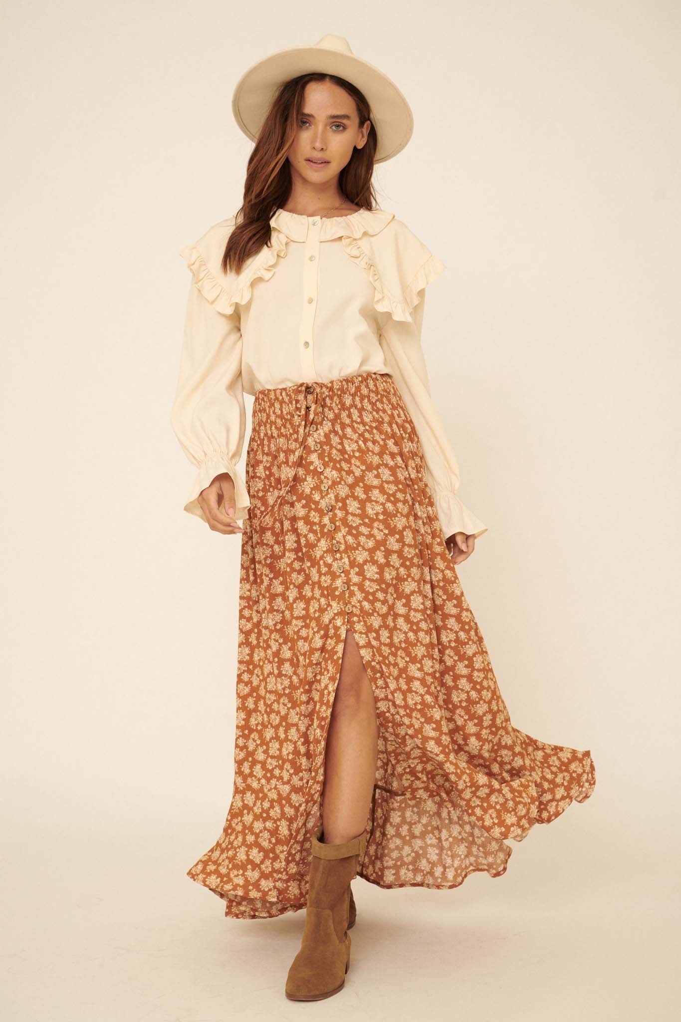 Blissful Blooms Floral Button-Front Maxi Skirt - ShopPromesa