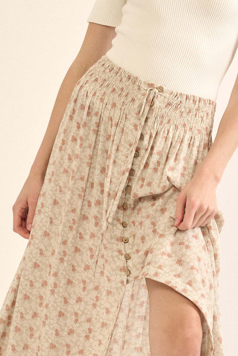 Meadow Breeze Floral Button-Front Maxi Skirt - ShopPromesa
