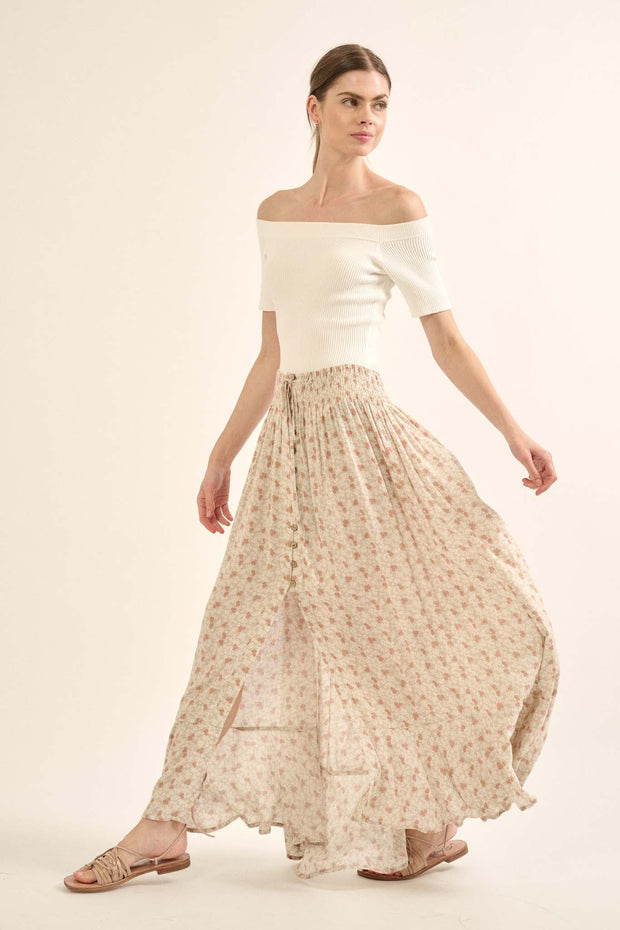 Meadow Breeze Floral Button-Front Maxi Skirt - ShopPromesa