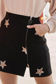 Seeing Stars Embroidered Faux Suede Mini Skirt - ShopPromesa