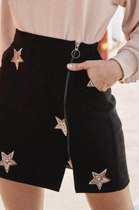 Seeing Stars Embroidered Faux Suede Mini Skirt - ShopPromesa