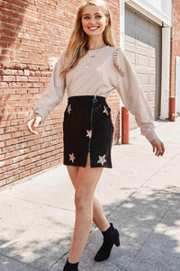 Seeing Stars Embroidered Faux Suede Mini Skirt - ShopPromesa