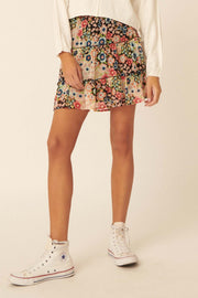 Dream Garden Floral Tiered Ruffle Mini Skirt - ShopPromesa