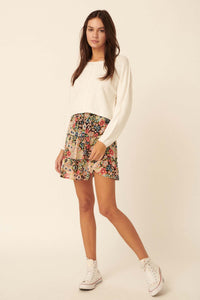 Dream Garden Floral Tiered Ruffle Mini Skirt - ShopPromesa