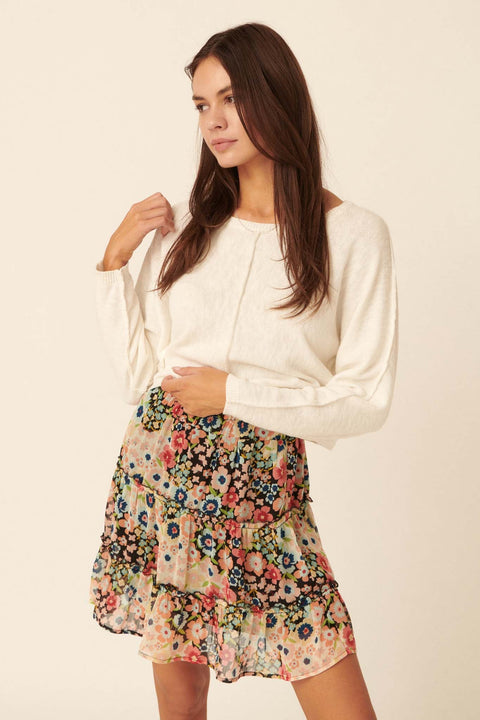 Dream Garden Floral Tiered Ruffle Mini Skirt - ShopPromesa
