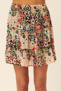 Dream Garden Floral Tiered Ruffle Mini Skirt - ShopPromesa