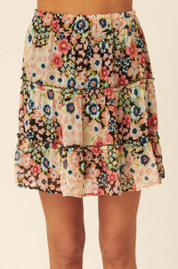 Dream Garden Floral Tiered Ruffle Mini Skirt - ShopPromesa