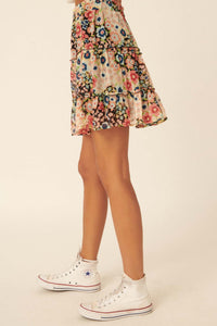 Dream Garden Floral Tiered Ruffle Mini Skirt - ShopPromesa