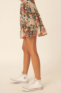 Dream Garden Floral Tiered Ruffle Mini Skirt - ShopPromesa