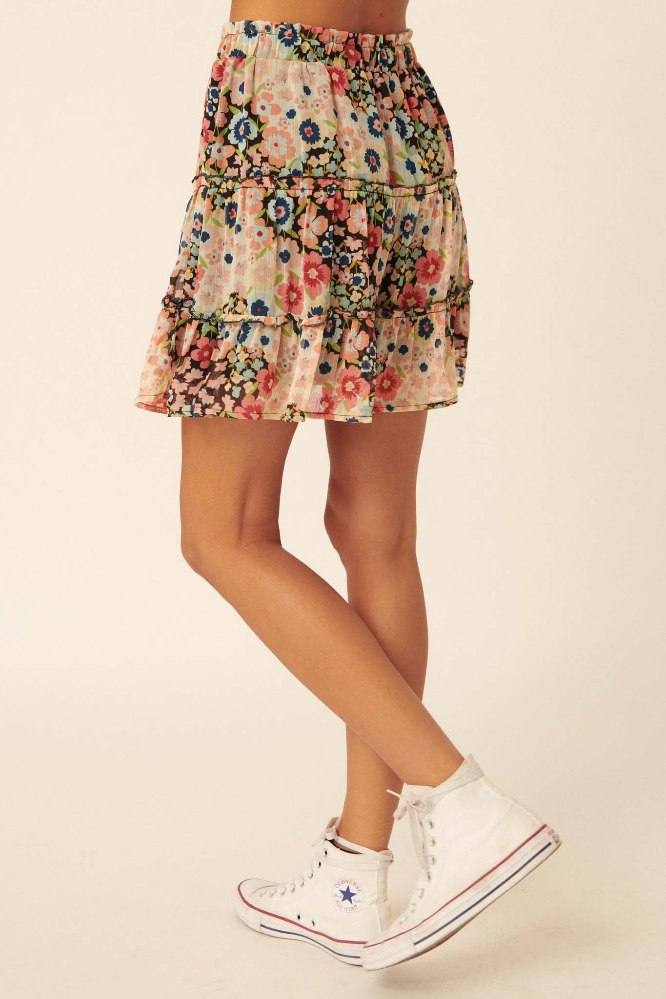 Dream Garden Floral Tiered Ruffle Mini Skirt - ShopPromesa