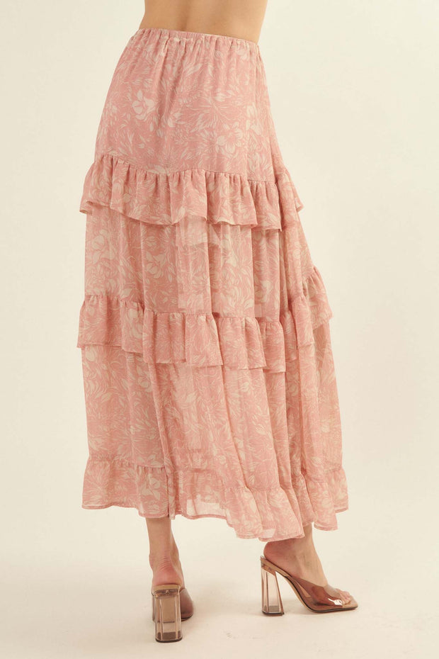 Paradise Grove Ruffled Floral Chiffon Maxi Skirt - ShopPromesa