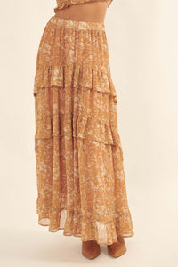 Paradise Grove Ruffled Floral Chiffon Maxi Skirt - ShopPromesa