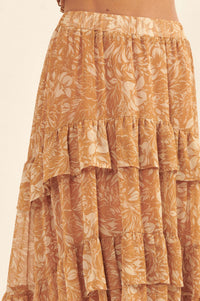 Paradise Grove Ruffled Floral Chiffon Maxi Skirt - ShopPromesa