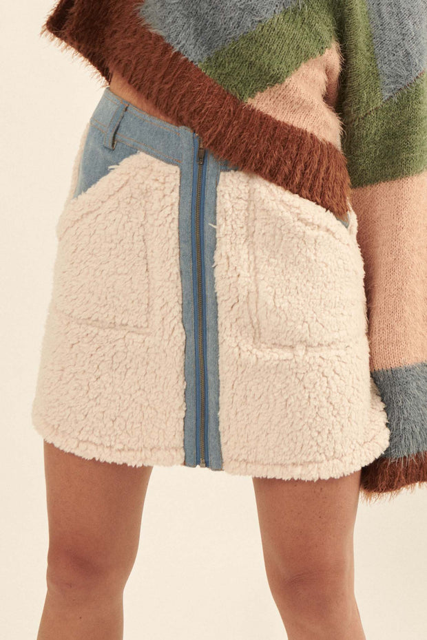Plush Crush Sherpa and Denim Mini Skirt - ShopPromesa