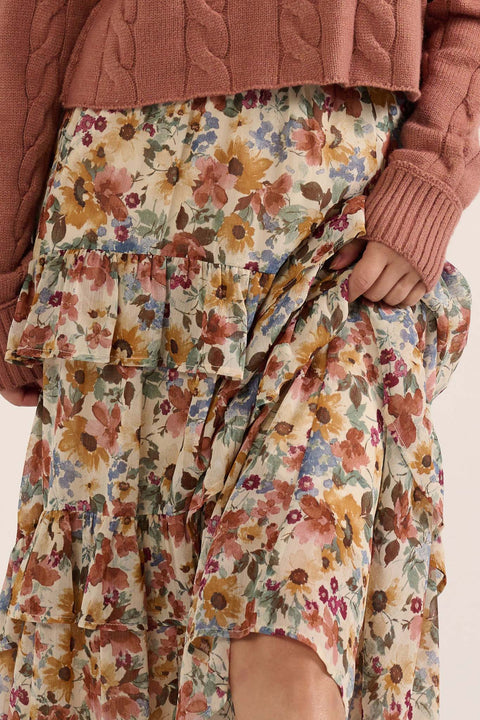 Better Days Ruffled Floral Chiffon Maxi Skirt - ShopPromesa