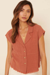 Natural Wonder Linen-Blend Raw-Edge Shirt - ShopPromesa