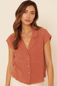 Natural Wonder Linen-Blend Raw-Edge Shirt - ShopPromesa