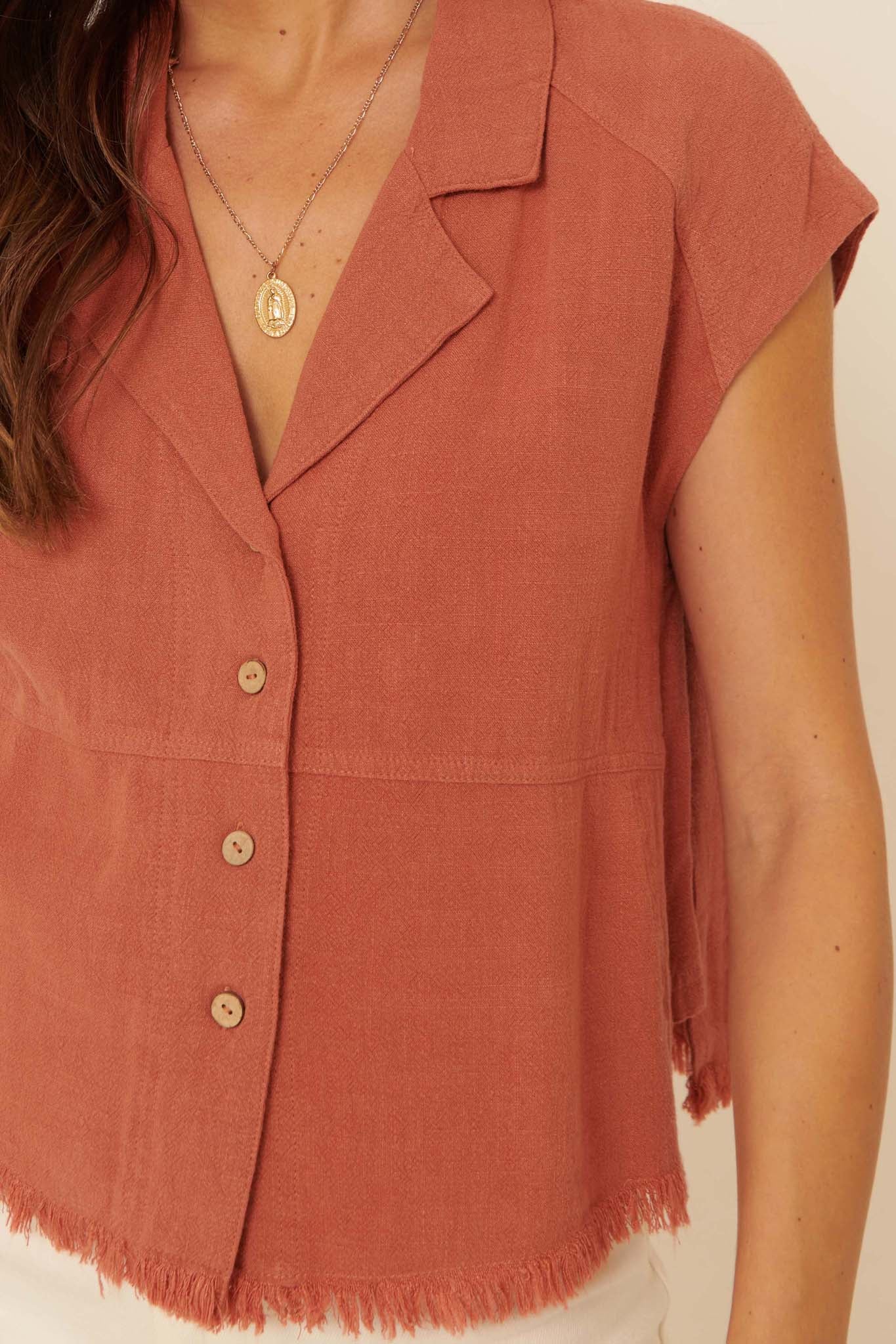 Natural Wonder Linen-Blend Raw-Edge Shirt - ShopPromesa