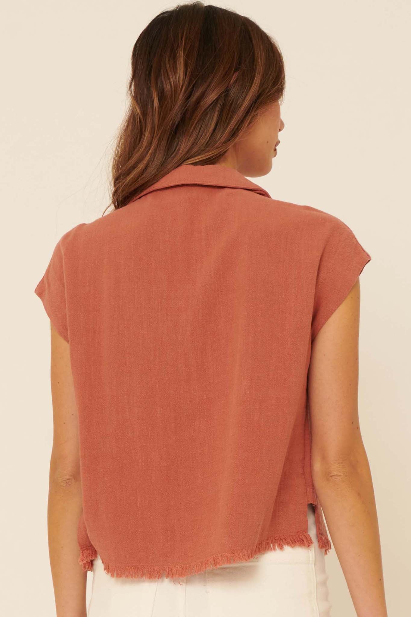 Natural Wonder Linen-Blend Raw-Edge Shirt - ShopPromesa