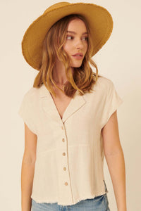 Natural Wonder Linen-Blend Raw-Edge Shirt - ShopPromesa