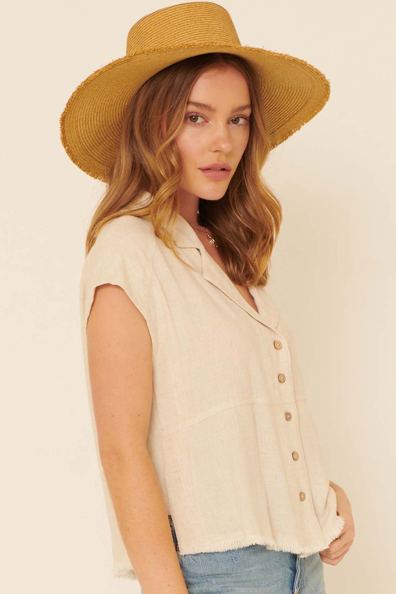 Natural Wonder Linen-Blend Raw-Edge Shirt - ShopPromesa