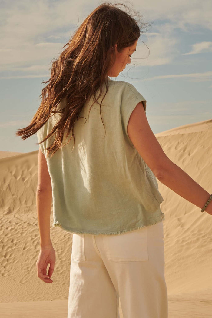 Natural Wonder Linen-Blend Raw-Edge Shirt - ShopPromesa