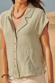 Natural Wonder Linen-Blend Raw-Edge Shirt - ShopPromesa