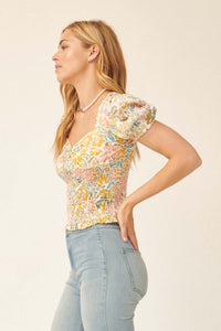 Eden's Beauty Smocked Floral Puff-Sleeve Top - ShopPromesa