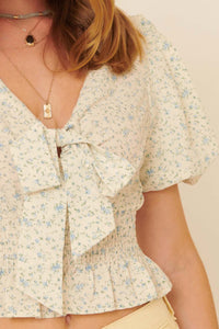 Summer Love Floral Bow-Front Cropped Blouse - ShopPromesa