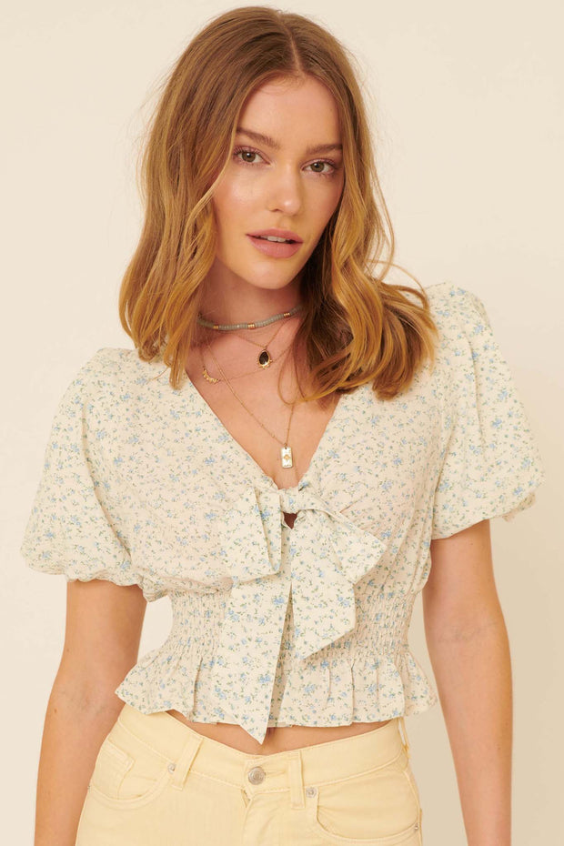 Summer Love Floral Bow-Front Cropped Blouse - ShopPromesa