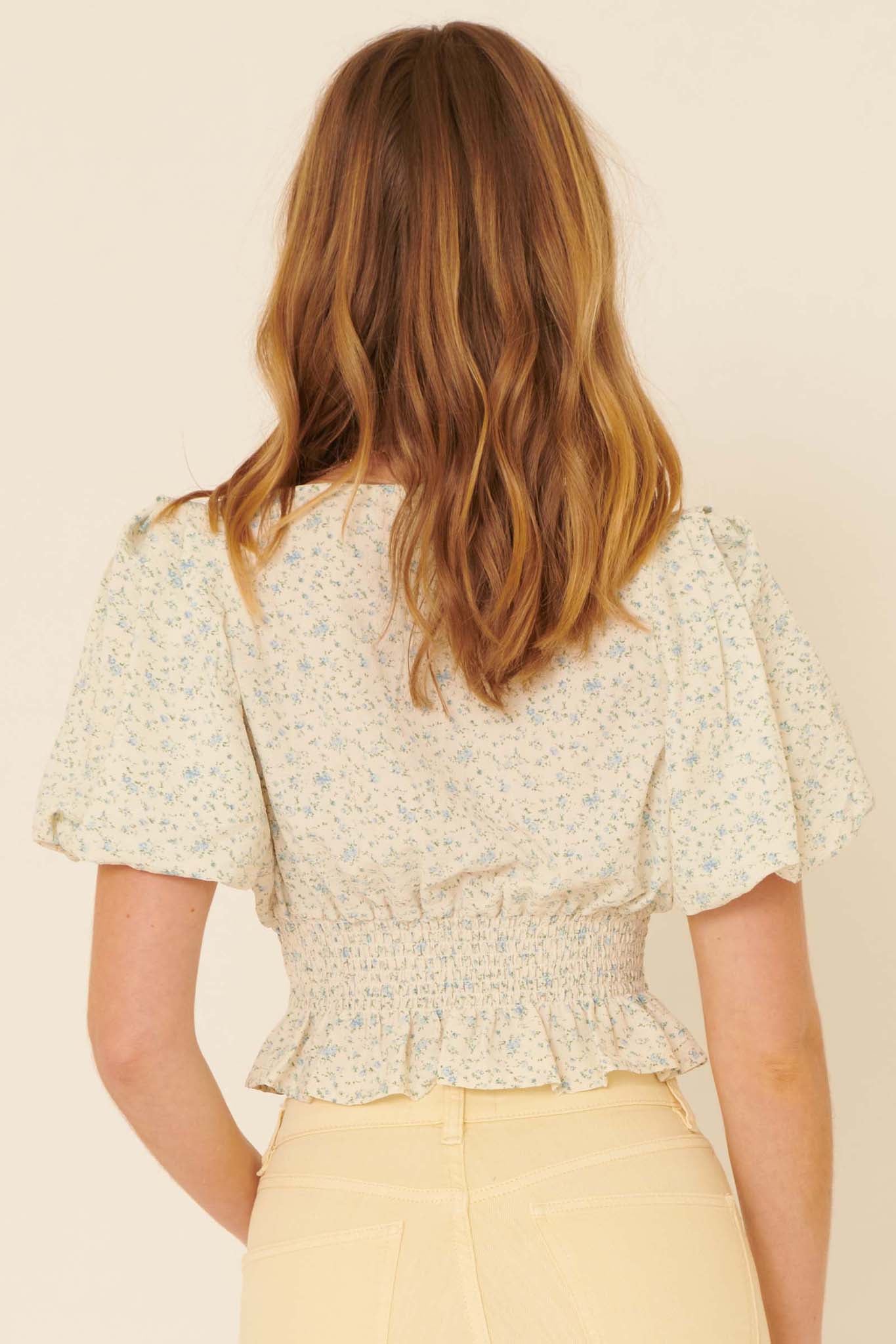 Summer Love Floral Bow-Front Cropped Blouse - ShopPromesa