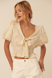 Summer Love Floral Bow-Front Cropped Blouse - ShopPromesa