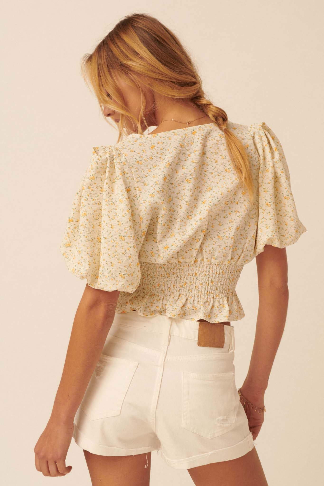 Summer Love Floral Bow-Front Cropped Blouse - ShopPromesa