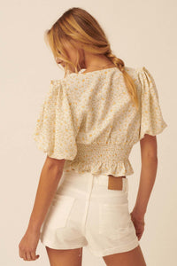 Summer Love Floral Bow-Front Cropped Blouse - ShopPromesa