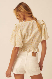 Summer Love Floral Bow-Front Cropped Blouse - ShopPromesa