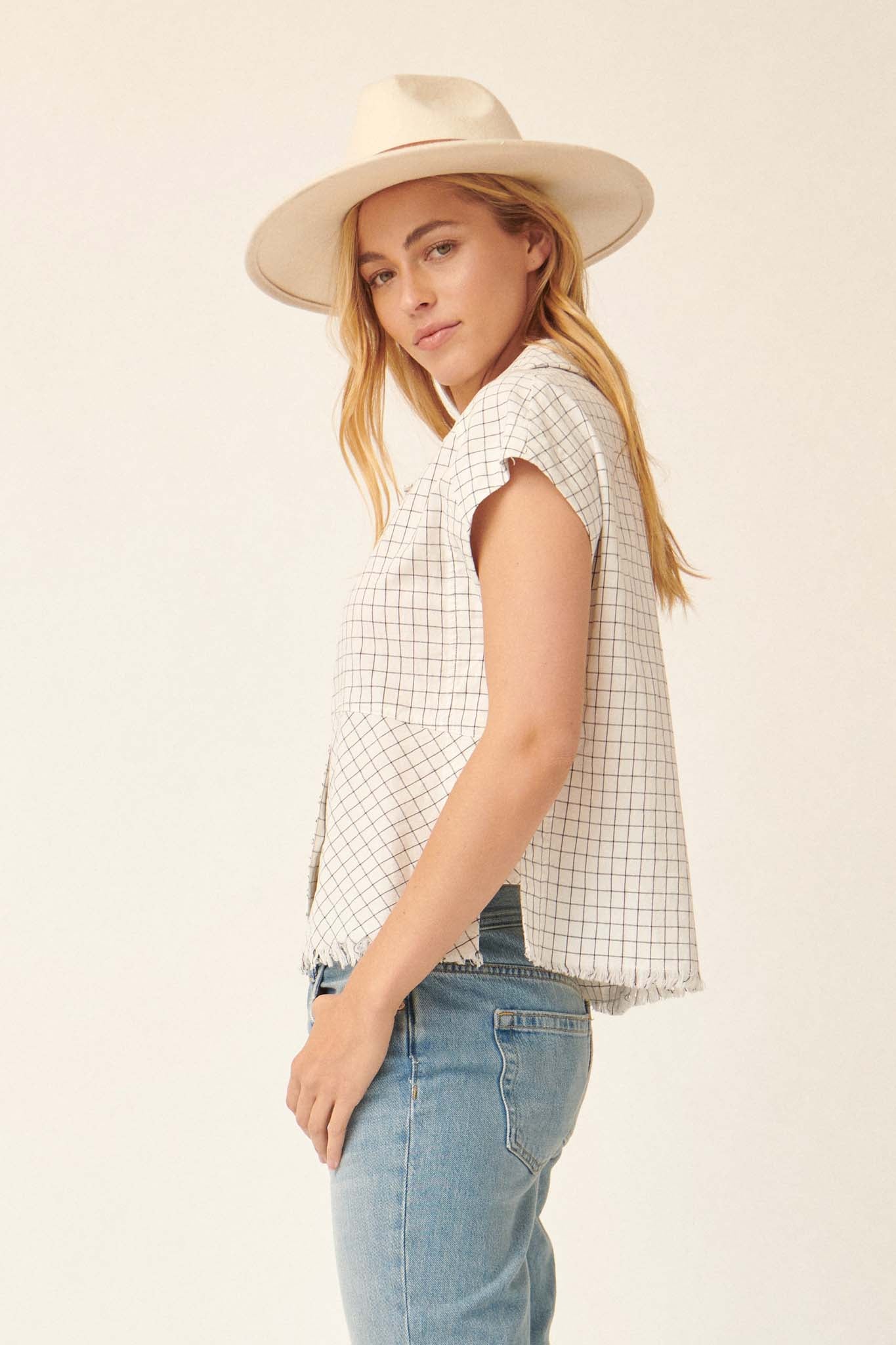 Off the Grid Plaid Raw-Edge Buttoned Shirt - ShopPromesa