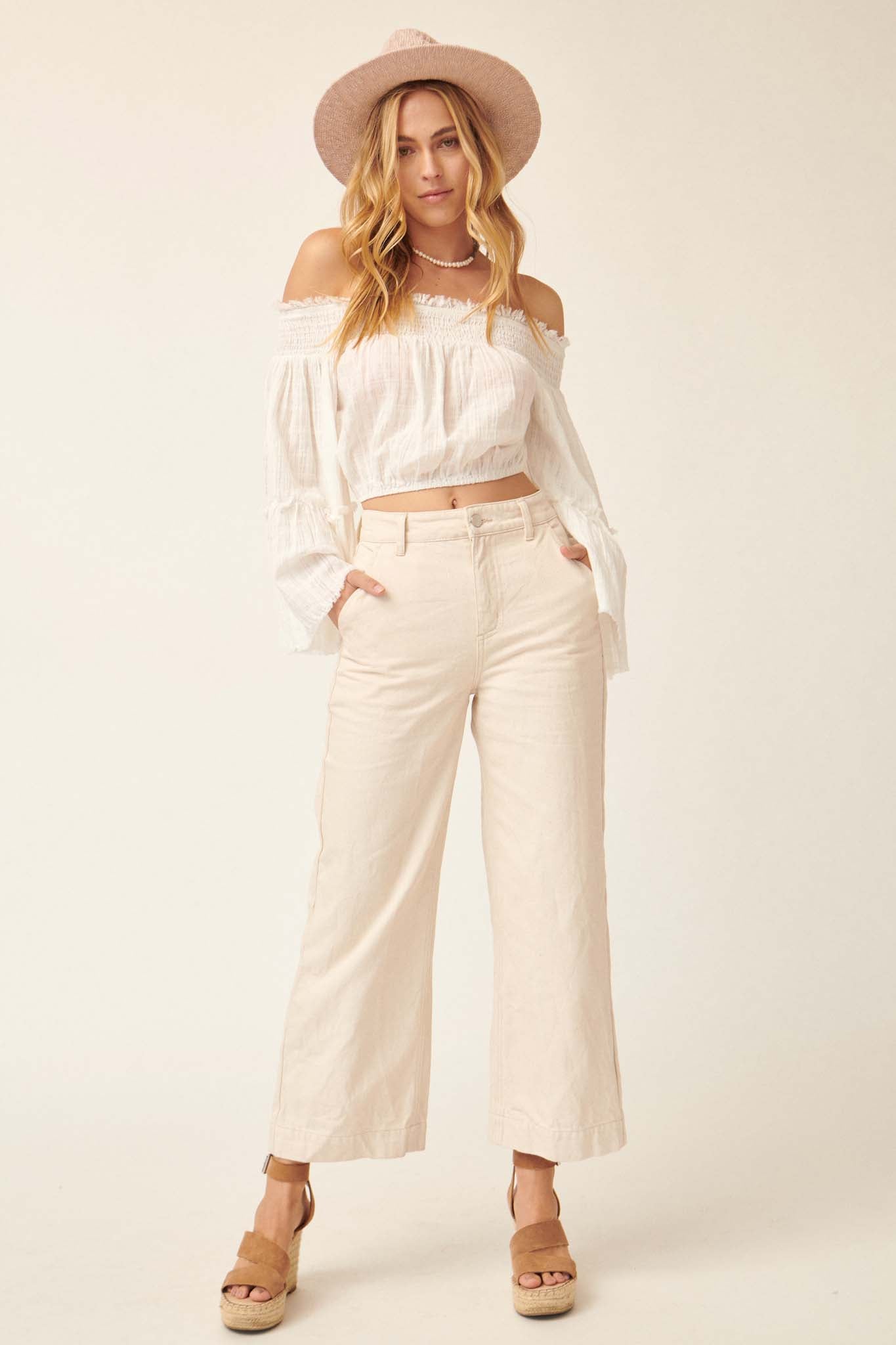 Place in Time Ruffled Off-Shoulder Crop Top - ShopPromesa