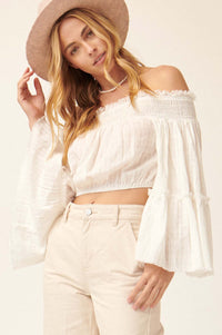 Place in Time Ruffled Off-Shoulder Crop Top - ShopPromesa