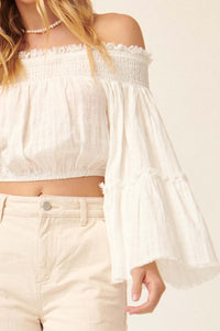 Place in Time Ruffled Off-Shoulder Crop Top - ShopPromesa