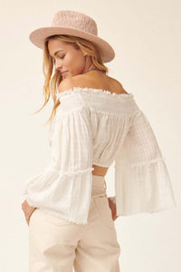 Place in Time Ruffled Off-Shoulder Crop Top - ShopPromesa