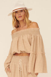 Place in Time Ruffled Off-Shoulder Crop Top - ShopPromesa