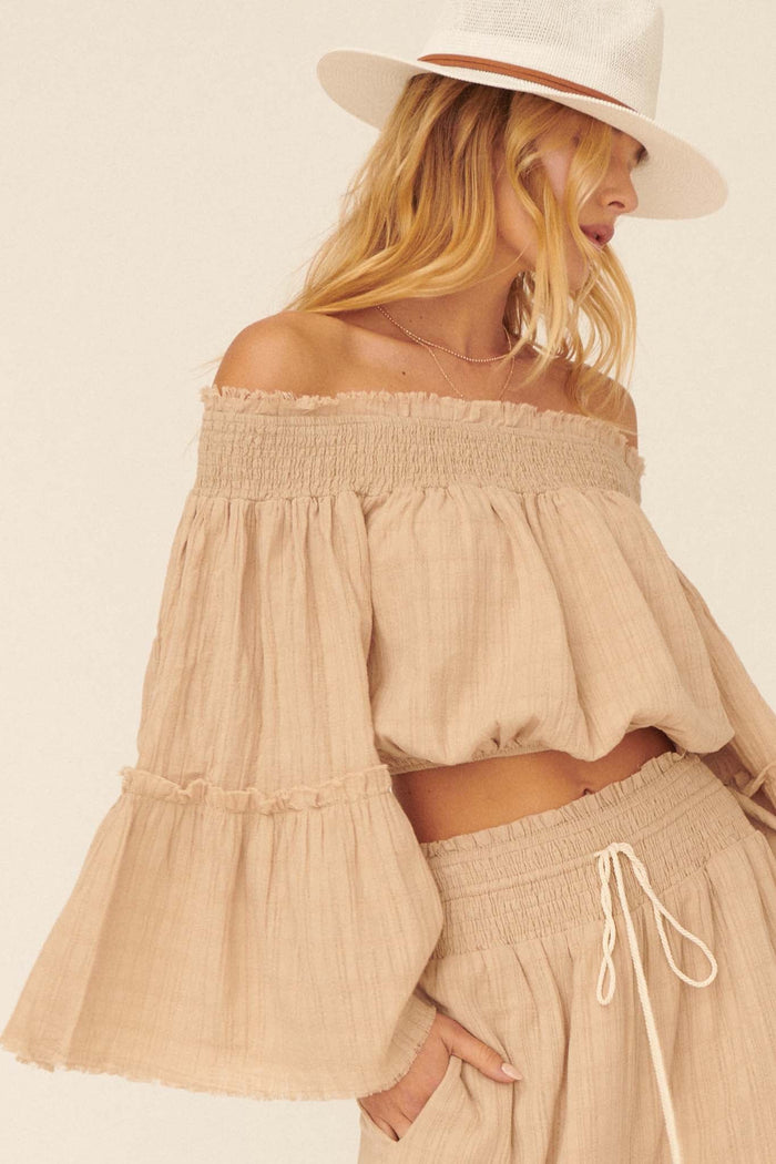 Place in Time Ruffled Off-Shoulder Crop Top - ShopPromesa