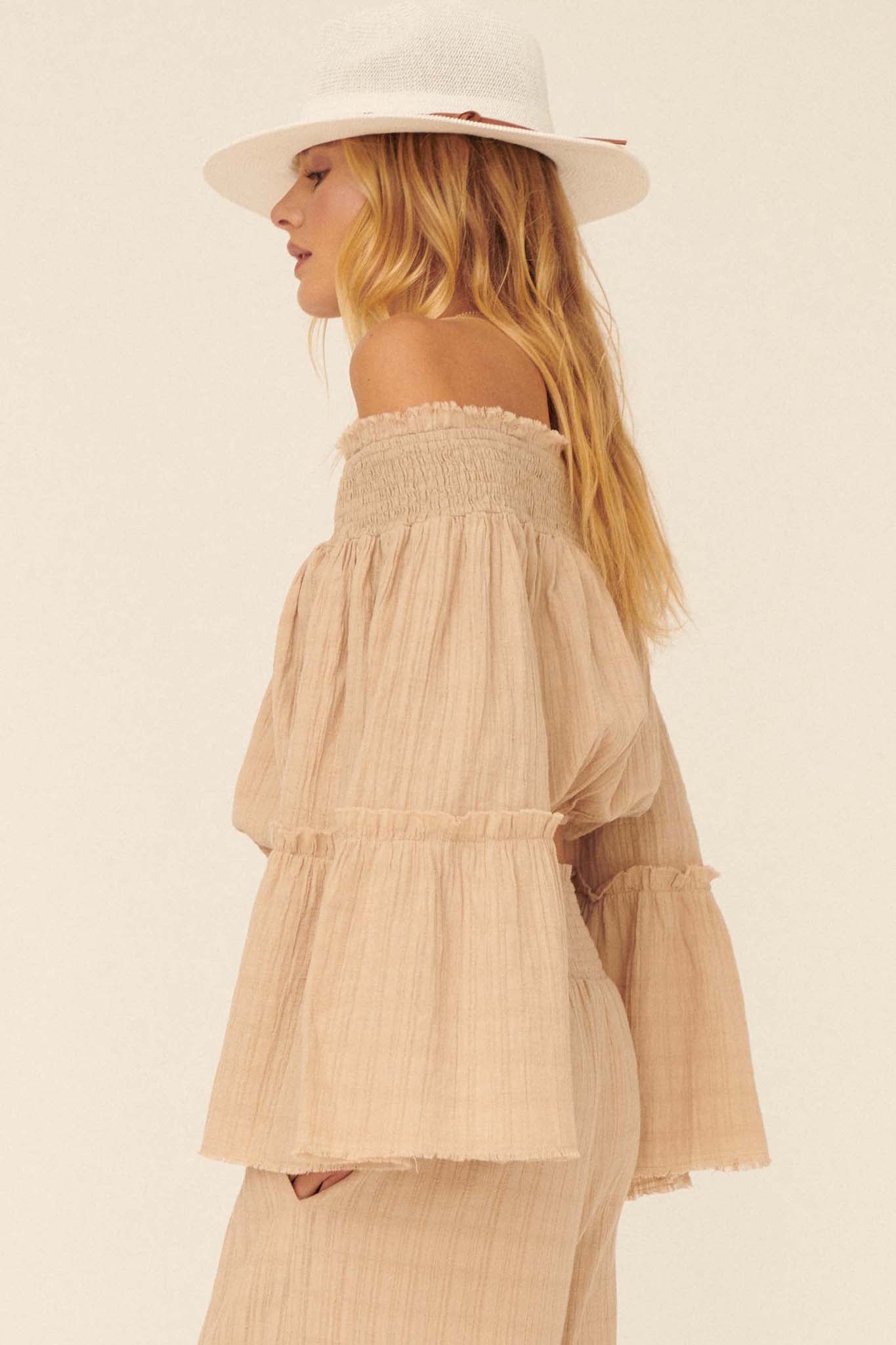 Place in Time Ruffled Off-Shoulder Crop Top - ShopPromesa