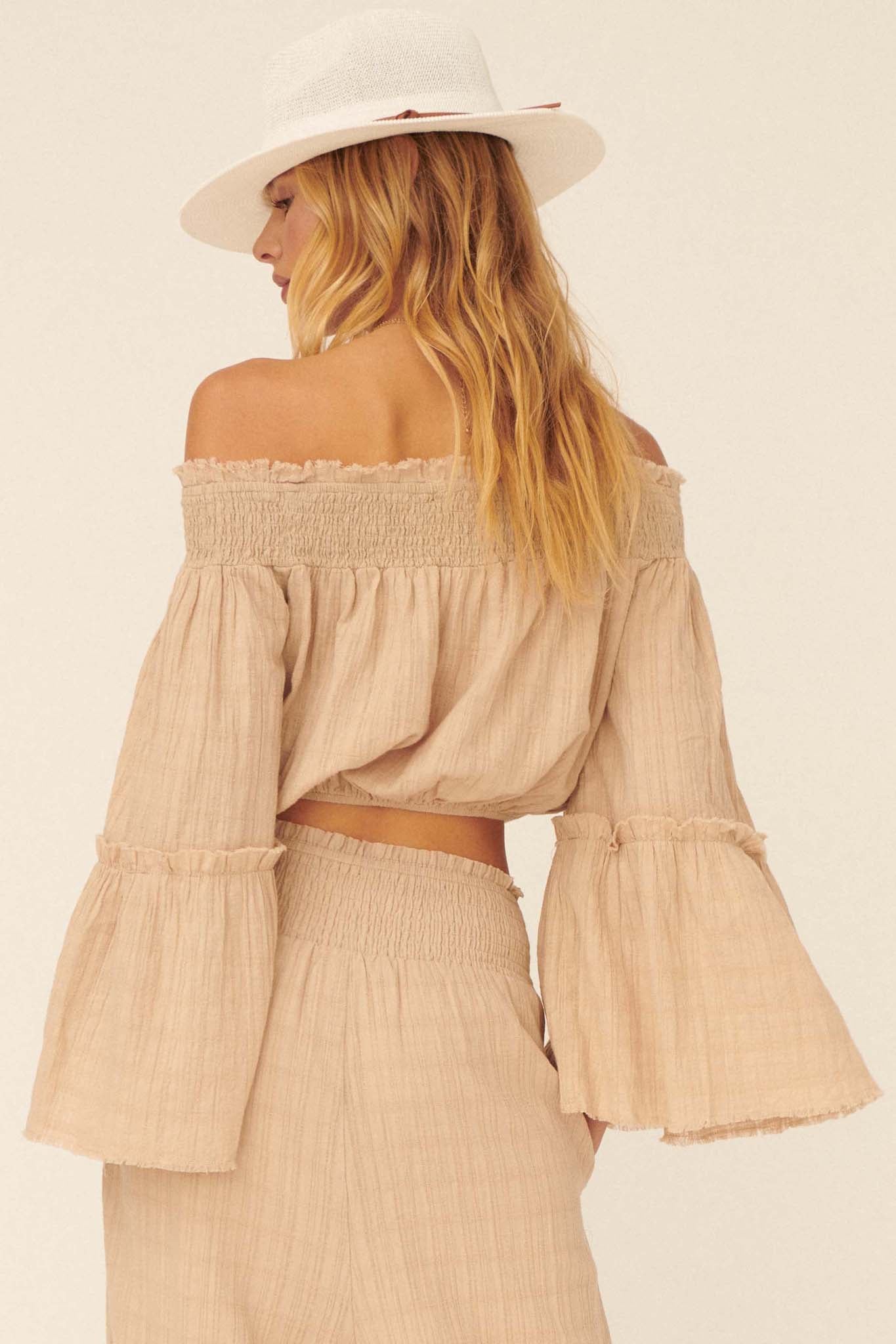 Place in Time Ruffled Off-Shoulder Crop Top - ShopPromesa