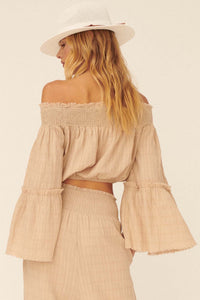 Place in Time Ruffled Off-Shoulder Crop Top - ShopPromesa