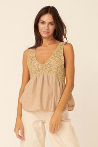 Free at Heart Lace Bodice Babydoll Tank Top - ShopPromesa