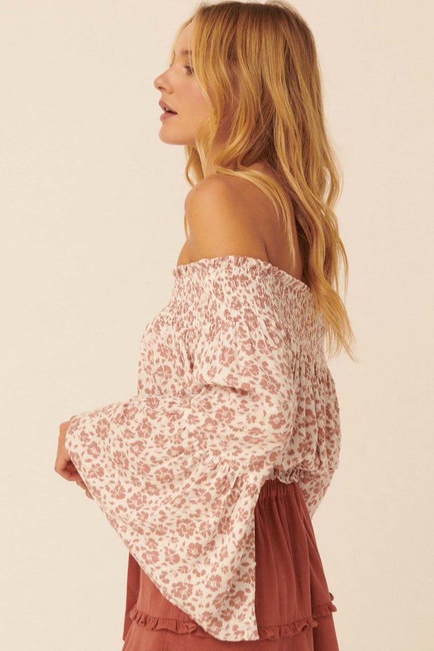 On the Air Off-Shoulder Floral Bell-Sleeve Top - ShopPromesa