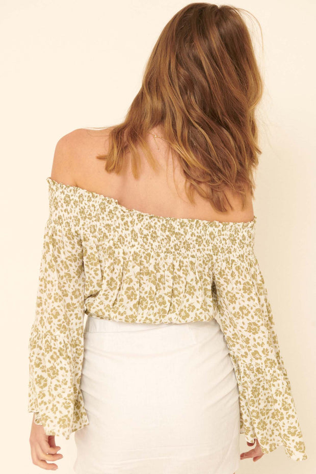 On the Air Off-Shoulder Floral Bell-Sleeve Top - ShopPromesa