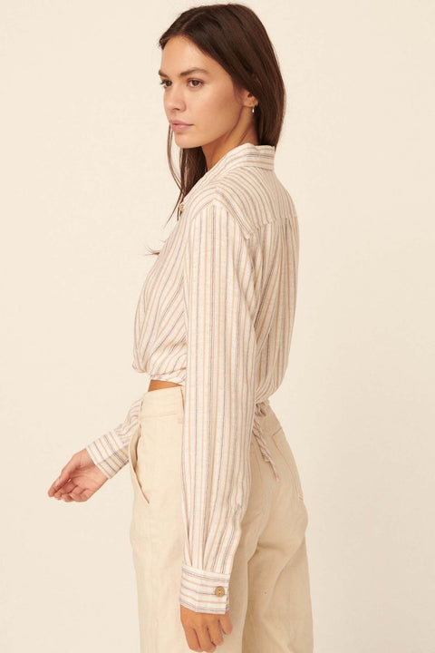 Hold the Line Striped Cropped Wrap Shirt - ShopPromesa